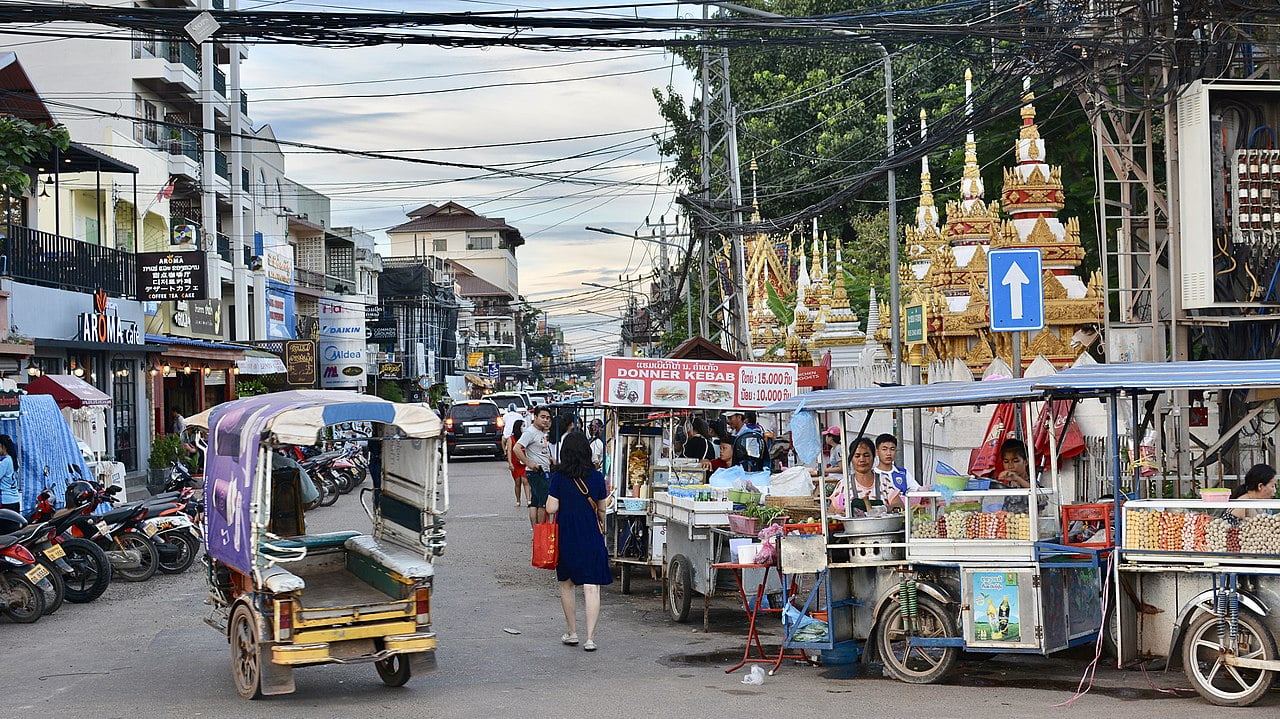 Laos Food and street vendors near one of the temple & night markets in Vientiane.